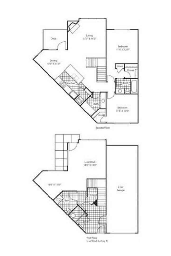 Floor plan for 2 beds, 2.5 baths, 1438 sqft